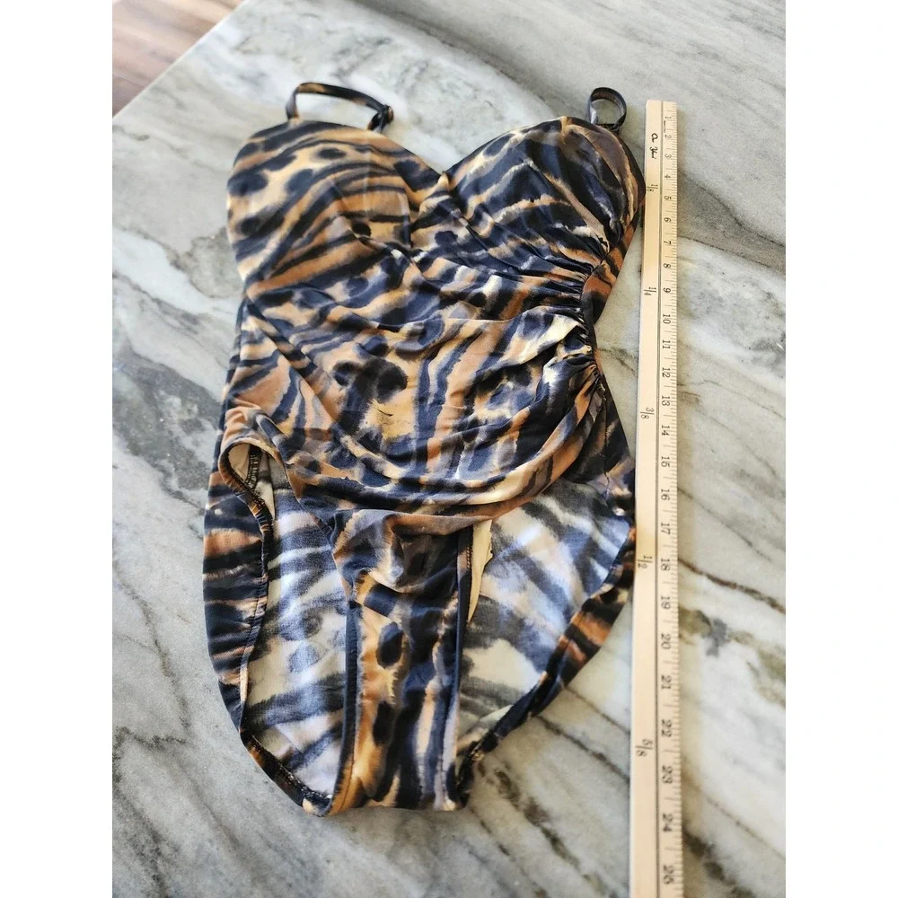 Vintage Miraclesuit Womens Animal Print Leopard Ruched One Piece Swimsuit